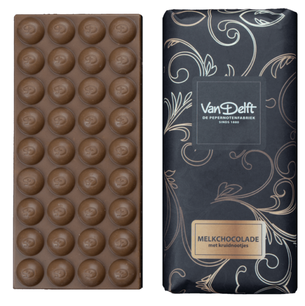 Van Delft chocoladereep melkchocolade en stukjes pepernoot