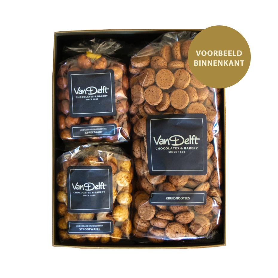 Galeriebild Geschenkbox Classic mit Pepernoten (500gr), Stroopwafel und Apfelkuchen